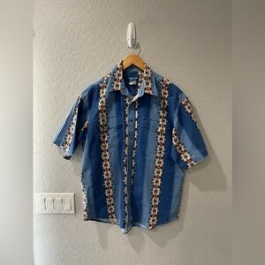 Vintage Wrangler Aztec‎ Geometric Western Pearl Button Up Shirt L/XL